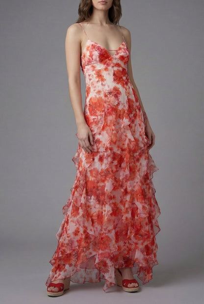 Women's Ascot Ruffled Floral Maxi Dress – Elegant Summer Fit