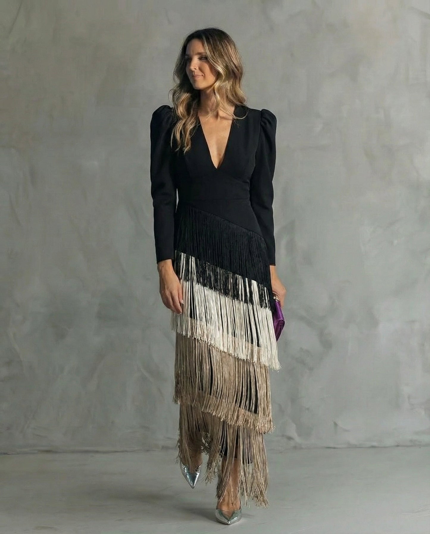 Clara™ | Robe midi élégante avec manches à franges