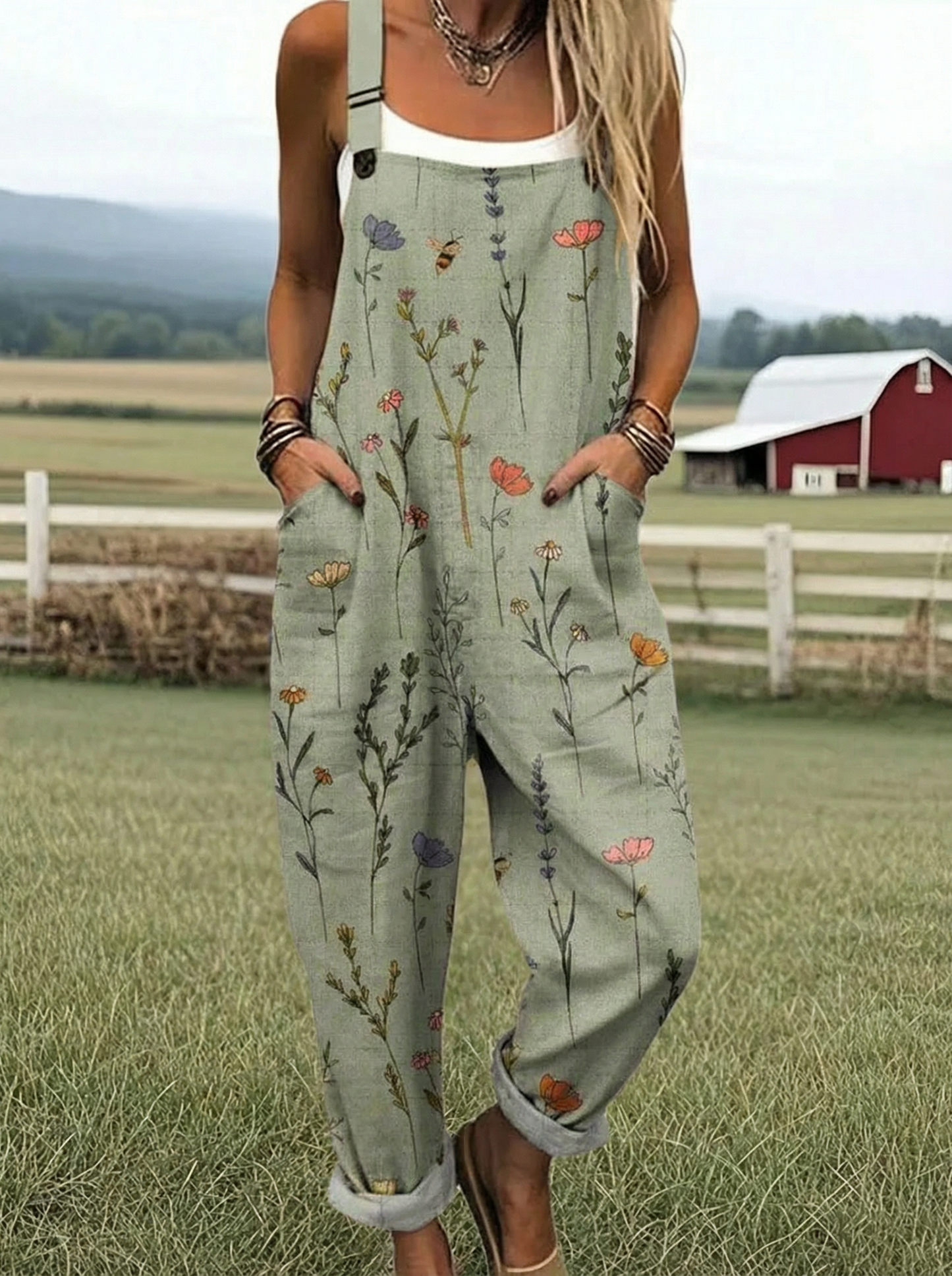 Bekväm trädgårdsjumpsuit med tryck