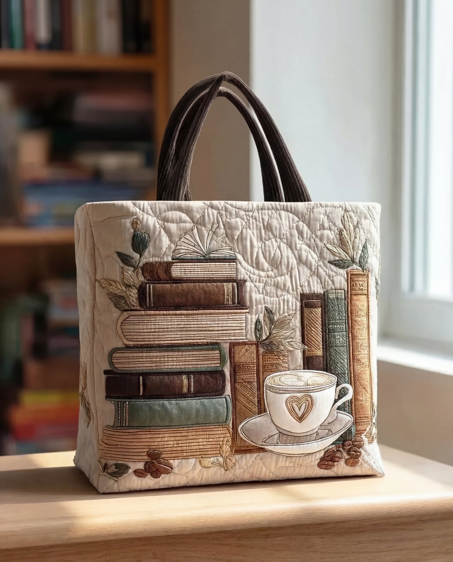 Ręcznie robiona torba pikowana "Chapitre Café"