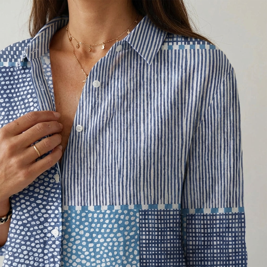 Olivia | Ocean Patchwork Blouse