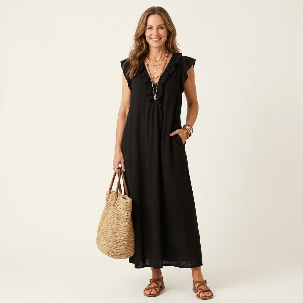 Robe Longue Josette - Élégance Fluide avec Volants