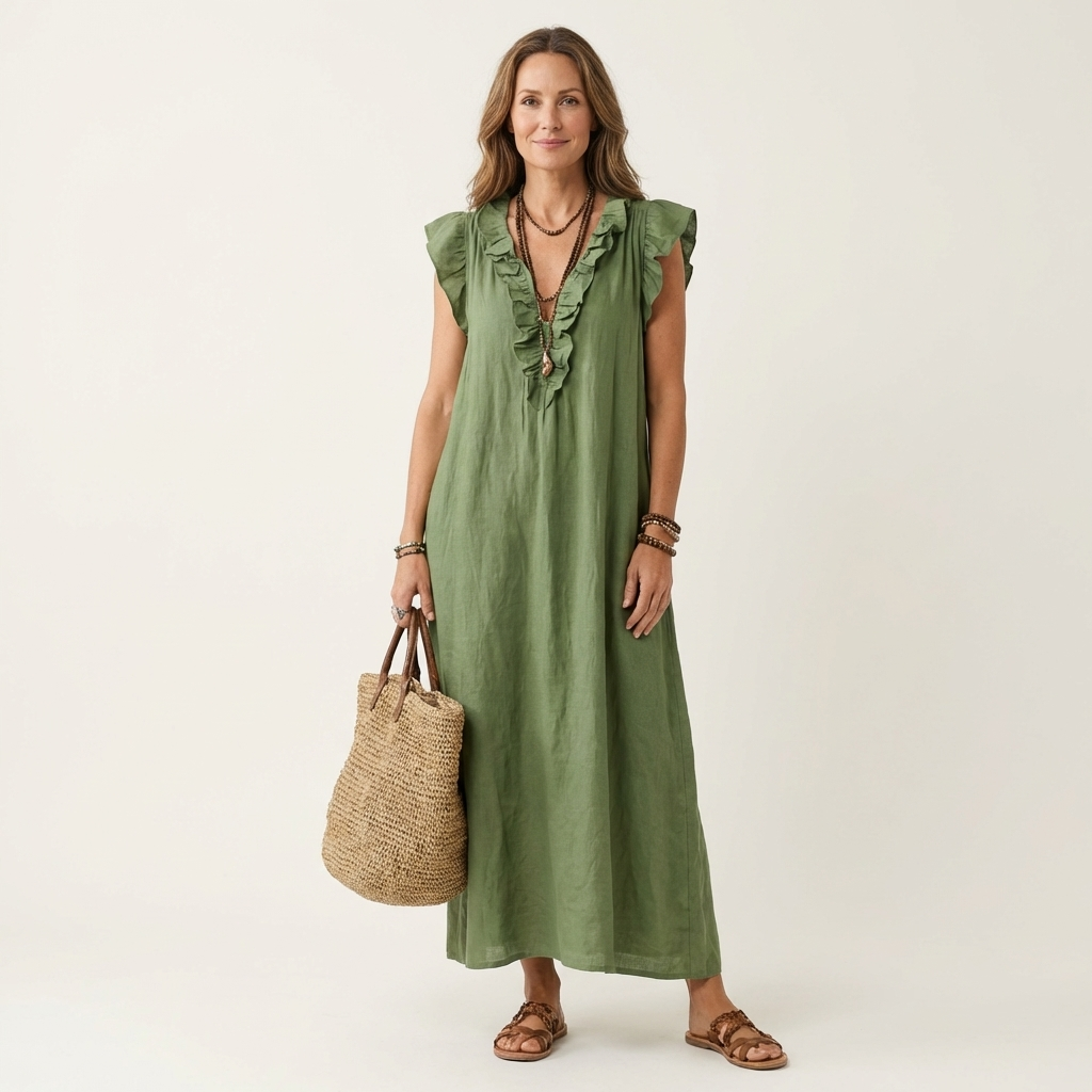 Robe Longue Josette - Élégance Fluide avec Volants