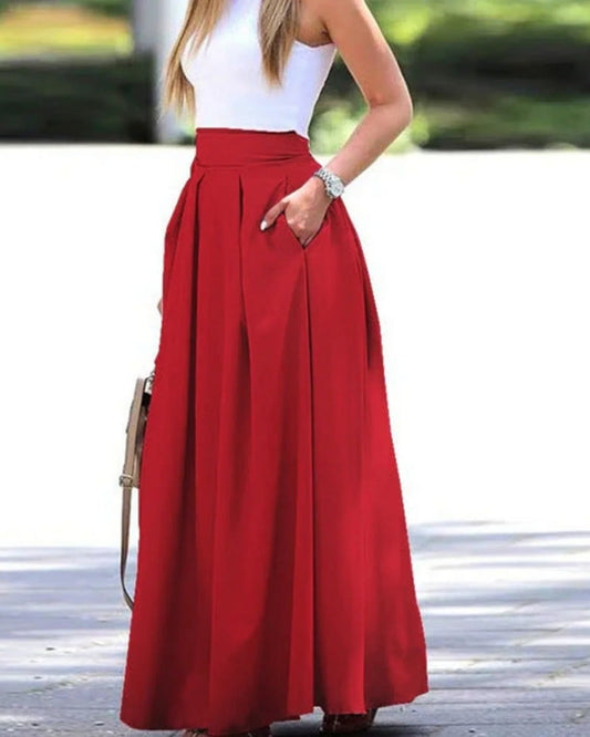High-Waist Maxirock mit Plissierung und Taschen – Rock für Alltag und Kombinationen