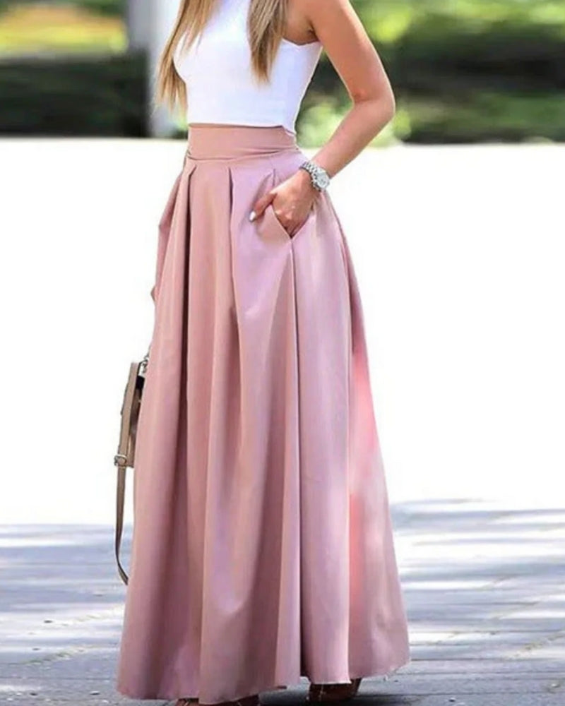 High-Waist Maxirock mit Plissierung und Taschen – Rock für Alltag und Kombinationen
