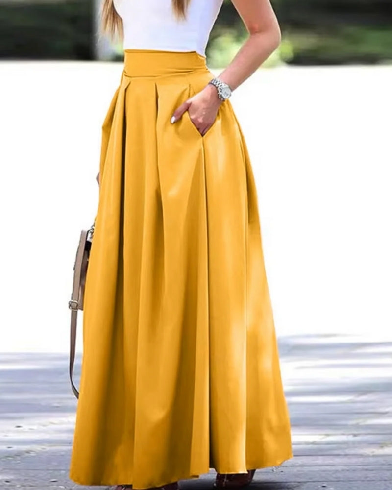 High-Waist Maxirock mit Plissierung und Taschen – Rock für Alltag und Kombinationen