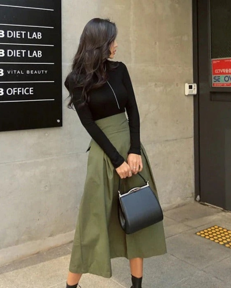 High-Waist Midi-Rock mit Schleifen-Detail – Ausgestellter Rock für Alltag und Büro