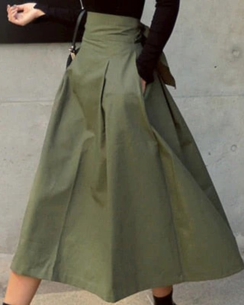 High-Waist Midi-Rock mit Schleifen-Detail – Ausgestellter Rock für Alltag und Büro