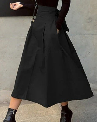 High-Waist Midi-Rock mit Schleifen-Detail – Ausgestellter Rock für Alltag und Büro
