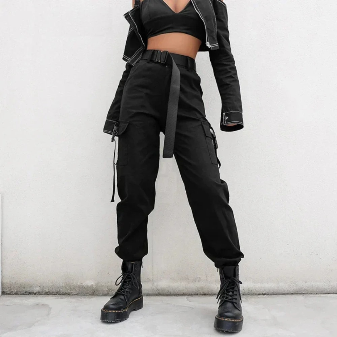 Hoch geschnittene Hose – Cargo-Hose im Utility-Stil für Damen