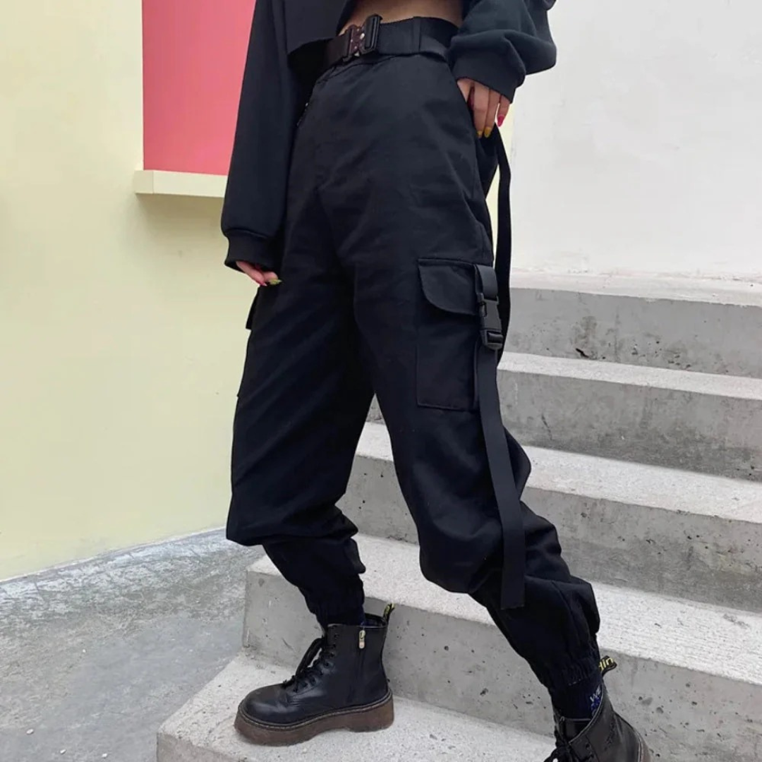 Hoch geschnittene Hose – Cargo-Hose im Utility-Stil für Damen