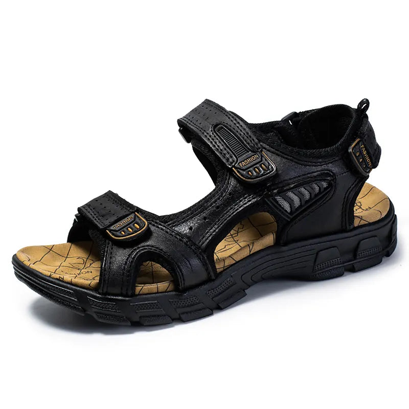 Men's Leather Walking Sandals Rubber Sole Adjustable Summer