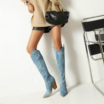 Anouk - Denim Cowboy Laarzen met Hak