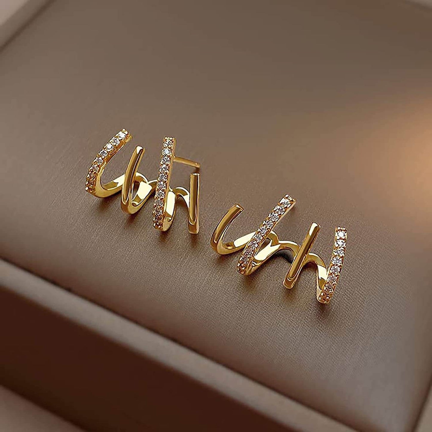 Illusion Earrings with Four Hoops & Zirconia - Zarvia-Gold-The Livary
