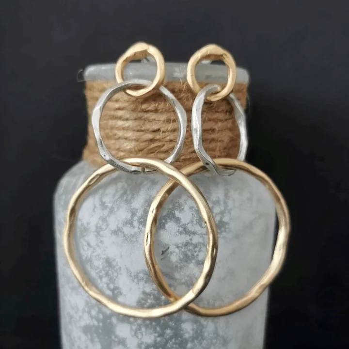 Boucles d'oreilles rondes rétro en or et argent