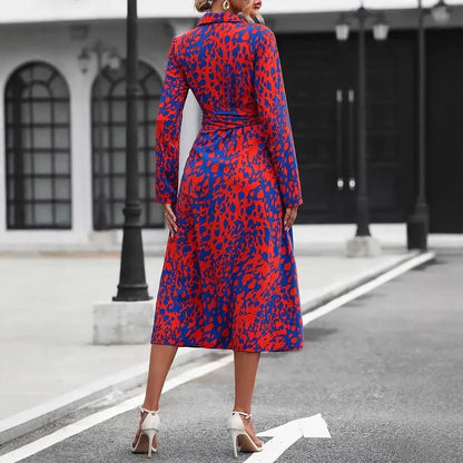 Valentina | Women's Abstract Print Button Down Belted Midi Shirt Dress