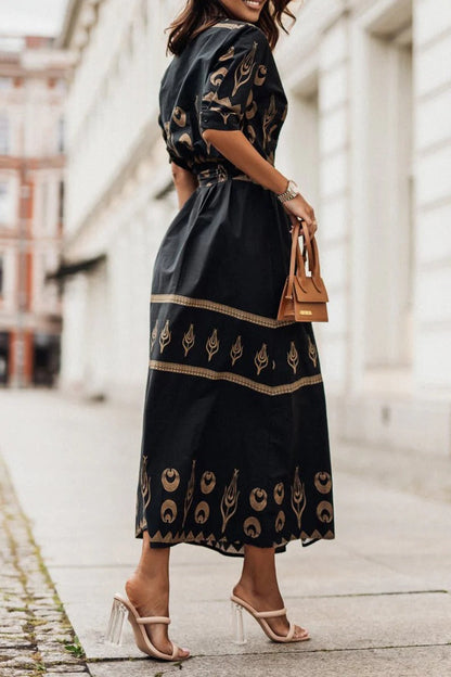 Savannah | Women's Boho Print Belted Midi Dress