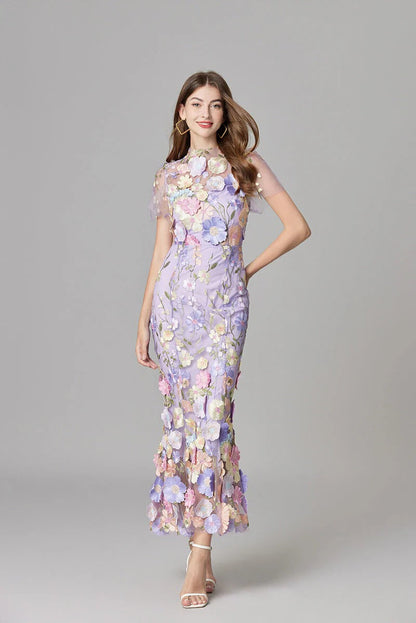 Aurelia | Women's 3D Floral Appliqué Sheer Mesh Sleeveless Maxi Dress