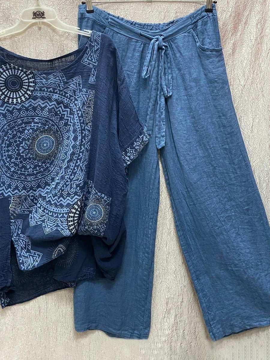 Women's Mandala Print Top & Wide Leg Pants Co-Ord Set