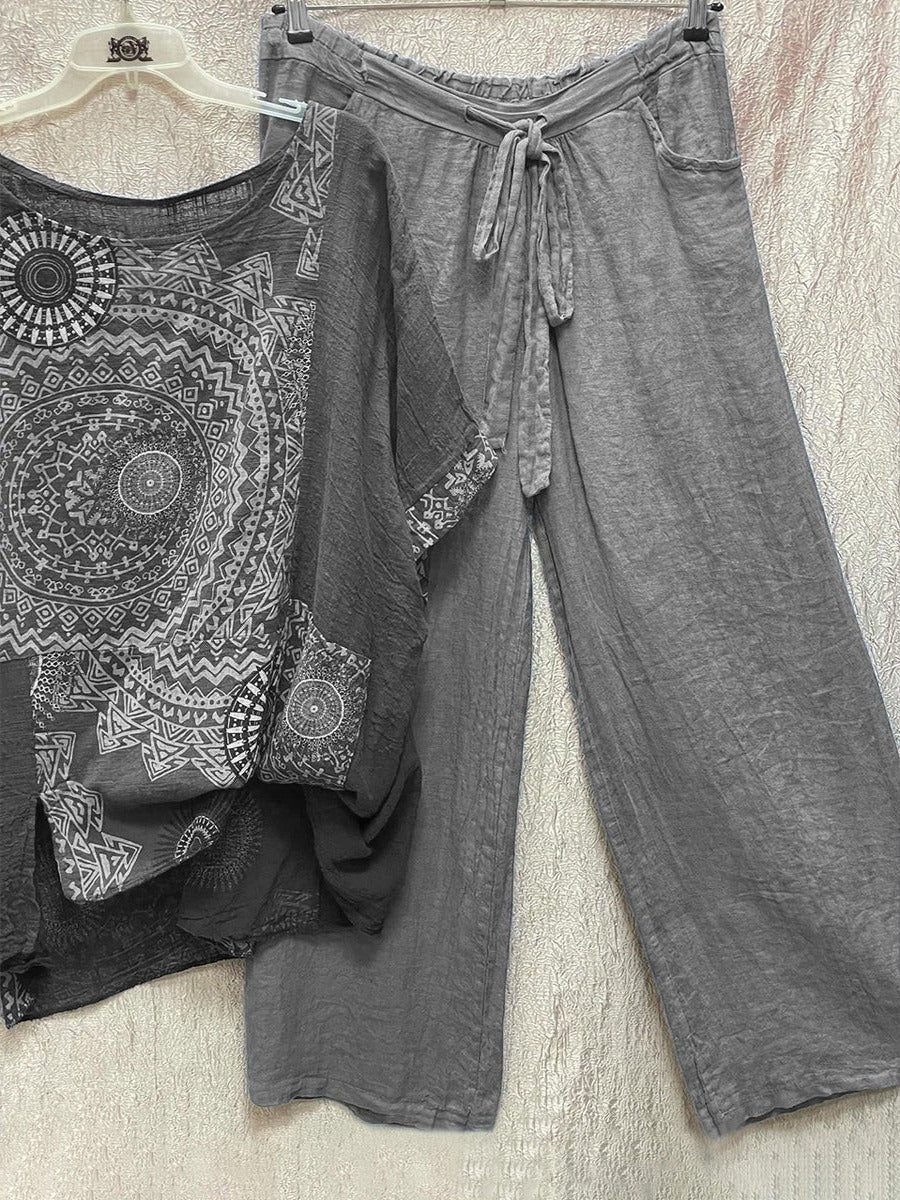 Women's Mandala Print Top & Wide Leg Pants Co-Ord Set