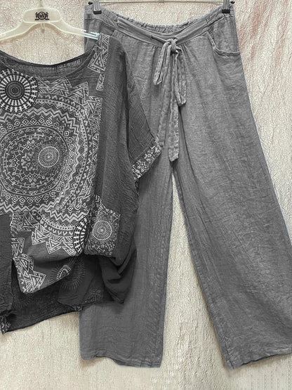 Women's Mandala Print Top & Wide Leg Pants Co-Ord Set