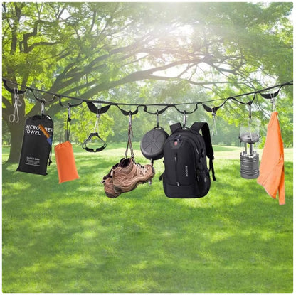 Outdoor Camping Clothesline - Portable Hanging Rope with 19 Carabiners for Travel & Hiking