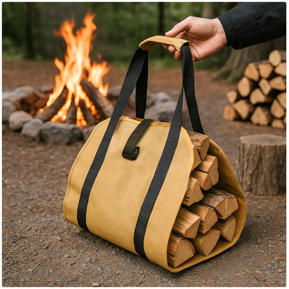 Heavy-Duty Firewood Carrier Bag - Waterproof Canvas Log Tote for Camping & Fireplace