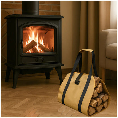 Heavy-Duty Firewood Carrier Bag - Waterproof Canvas Log Tote for Camping & Fireplace