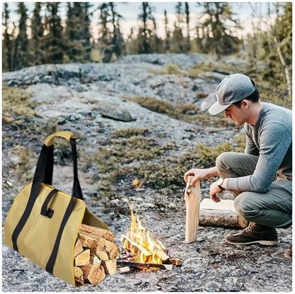 Heavy-Duty Firewood Carrier Bag - Waterproof Canvas Log Tote for Camping & Fireplace