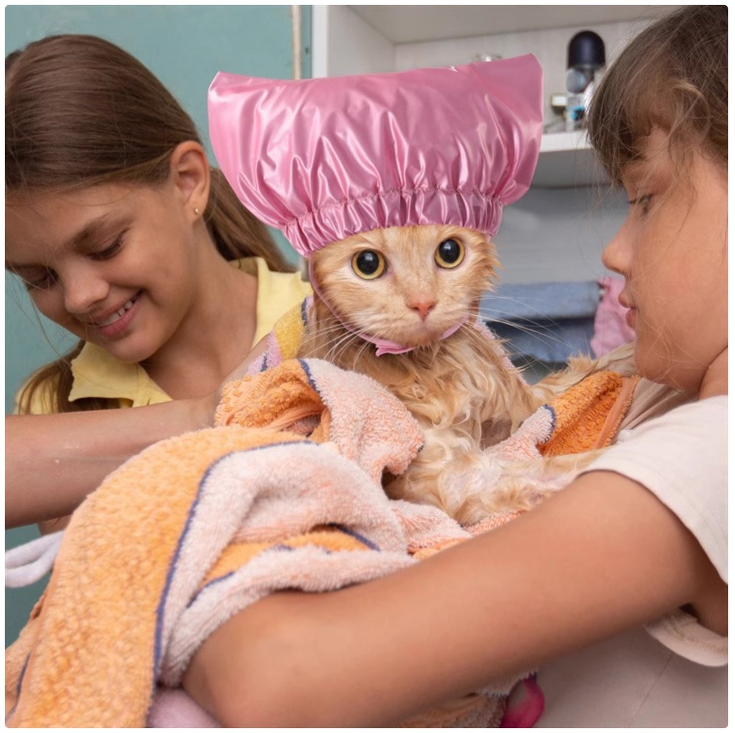 Cat Shower Cap - Waterproof Pet Bath Hat for Bathing & Grooming