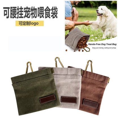 Portable Pet Treat Bag - Durable Canvas Pouch with Carabiner for Dogs & Cats