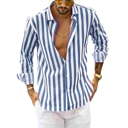 Men’s Striped Summer Shirt Lightweight Breathable Cotton Blend Comfortable Everyday Casual Shirt