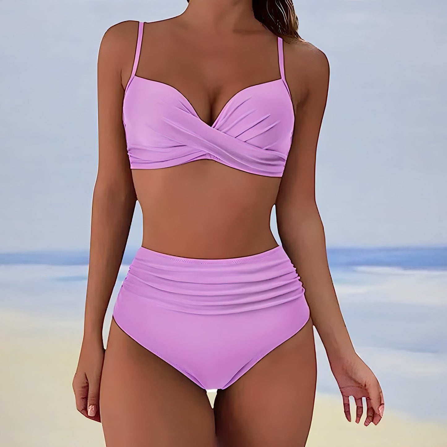 Women’s High Waisted Bikini Twist Front Support Two Piece Set