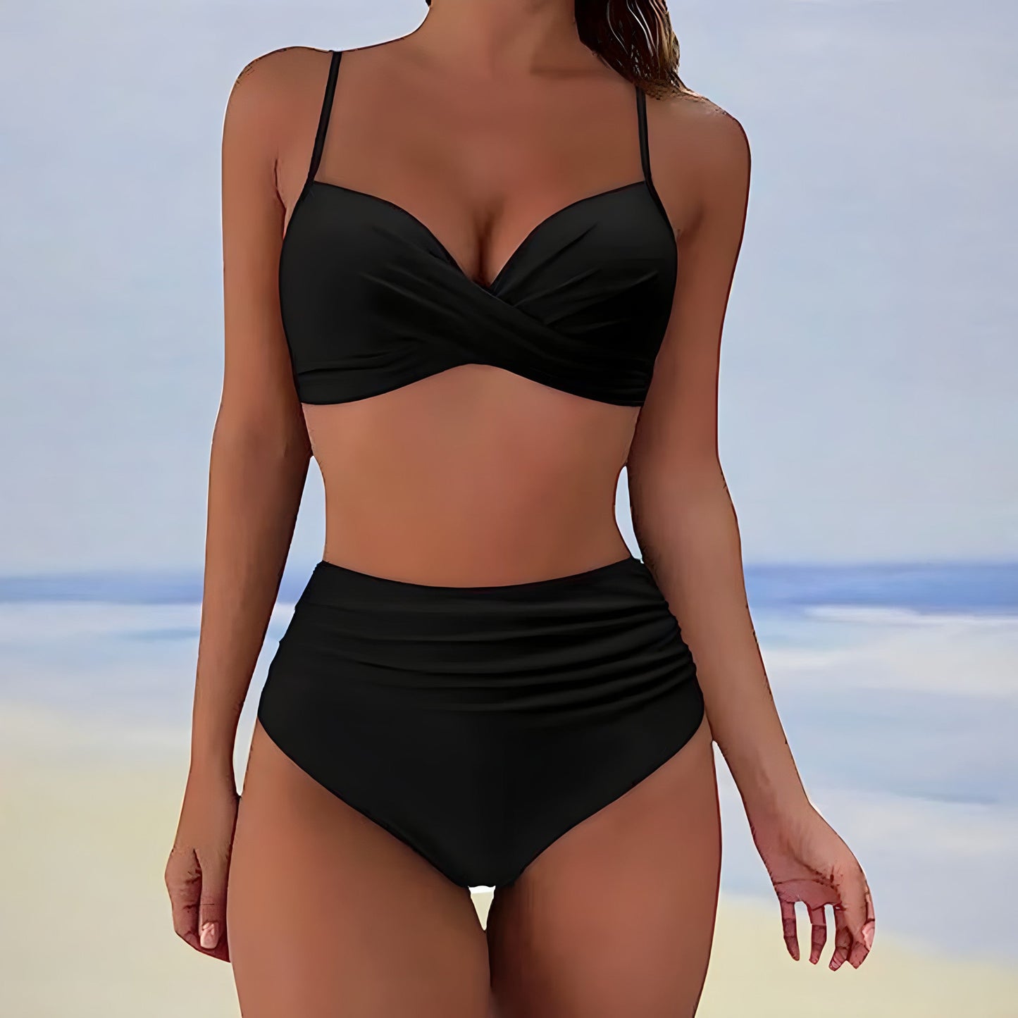 Women’s High Waisted Bikini Twist Front Support Two Piece Set