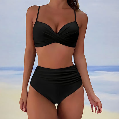 Women’s High Waisted Bikini Twist Front Support Two Piece Set