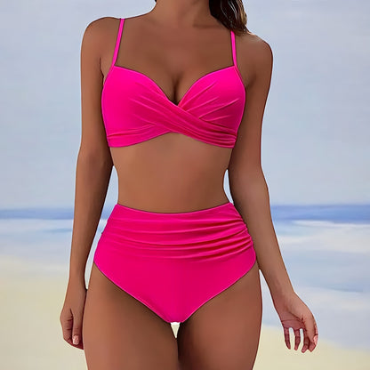 Women’s High Waisted Bikini Twist Front Support Two Piece Set