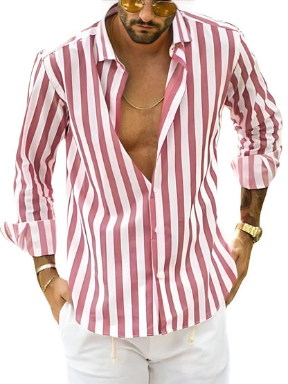 Men’s Striped Summer Shirt Lightweight Breathable Cotton Blend Comfortable Everyday Casual Shirt