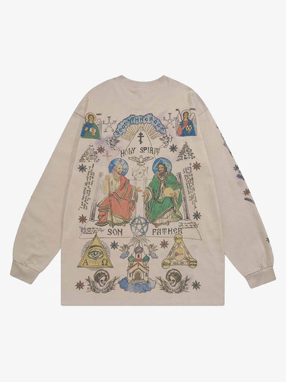 Men's Graffiti Print Long Sleeve Streetwear T-Shirt