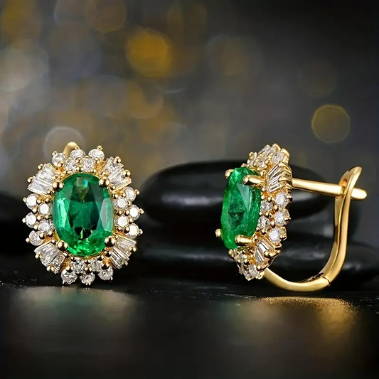 Divifa Green Rounded Earrings in Gold-Plated stainless steel