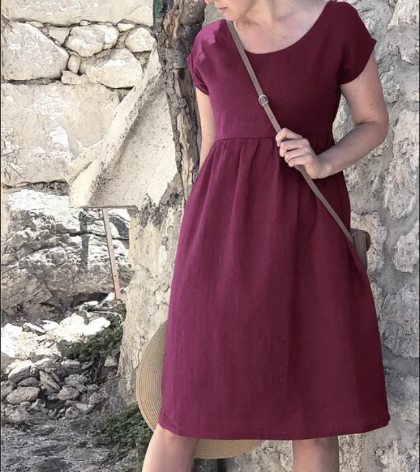 Valérie – Robe midi d’été élégante à manches courtes femme