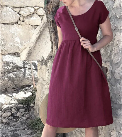Valérie – Robe midi d’été élégante à manches courtes femme