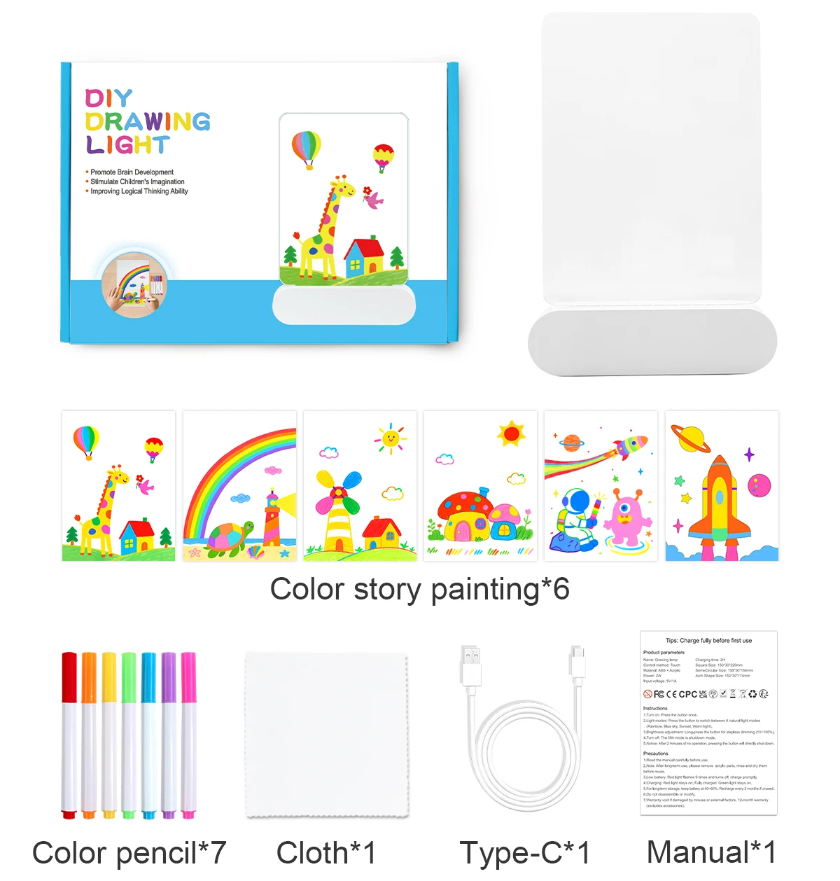 LED DrawingLight™ – Creative Wall Art Night Light for Kids with Glow Pens