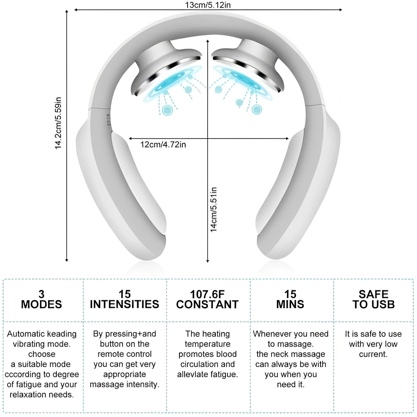Rechargeable Comfort Neck Massager with Heat and Vibration Settings