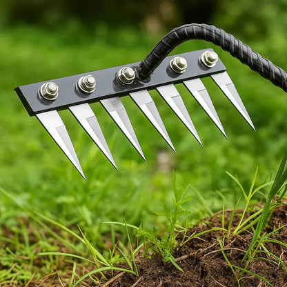 Ergonomischer Gartenrechen aus Stahl für effizientes Unkrautjäten