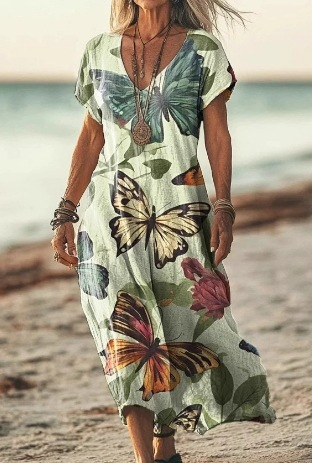 Damen Kurzarm Sommerkleid | Midi