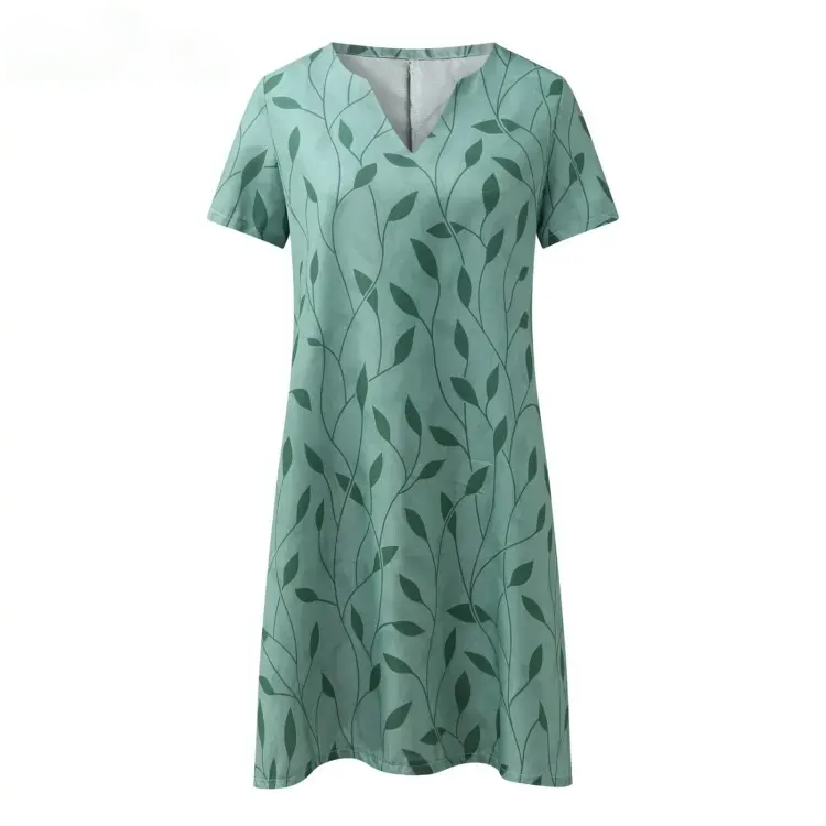 Bladprint V-hals Midi-jurk voor Dames
