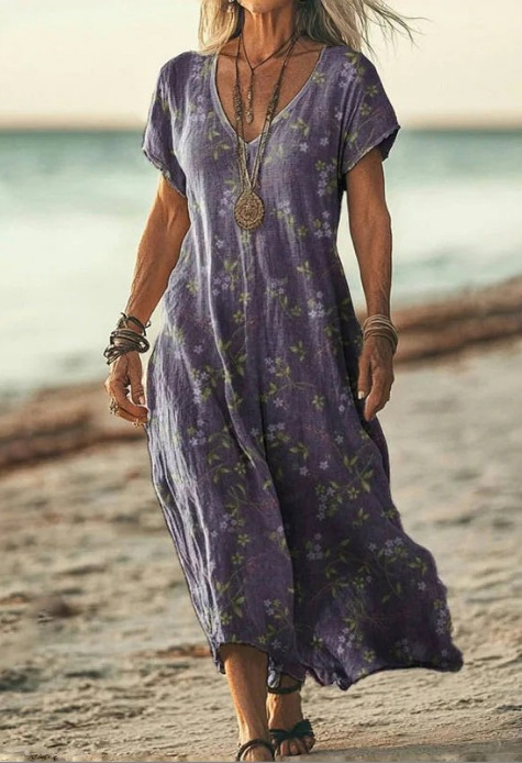 Damen Kurzarm Sommerkleid | Midi