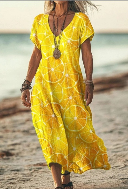 Damen Kurzarm Sommerkleid | Midi