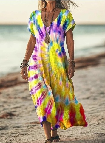 Damen Kurzarm Sommerkleid | Midi