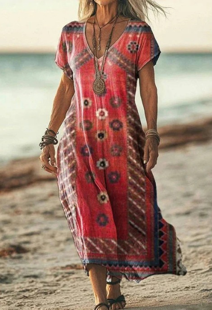 Damen Kurzarm Sommerkleid | Midi